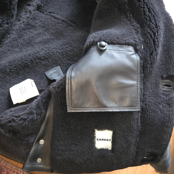 SANDRO Oversized Shearling Leather Jacket - Picture 9 of 11